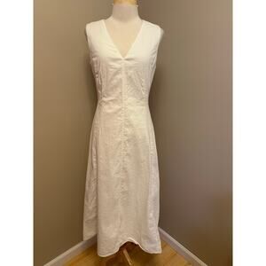 NWT Theory Seamed V-Neck Dress in Good Linen White Midi Sz 6